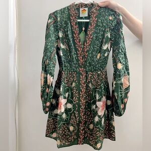 FARM Rio Green Pineapple Garden Long Sleeve Mini Dress